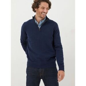 FatFace Braunton Half Zip Sweater XL Blue Cotton Wool Blend Men's Casual EUC